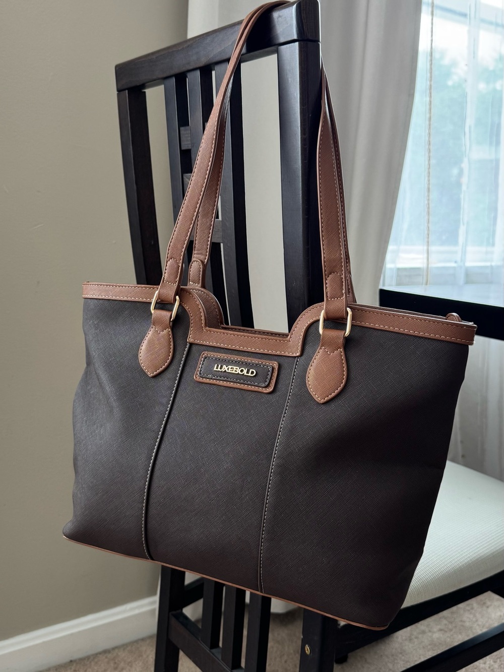 Luxebold Brown Tote Bag with Tan Trim